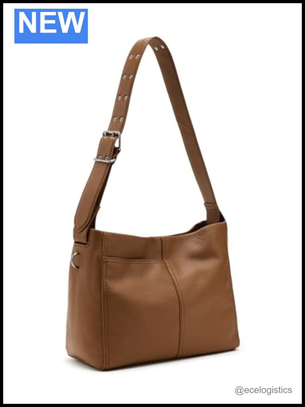Genuine Leather Hobo Shoulder Bag with Adjustable Strap - Picture 2 of 4